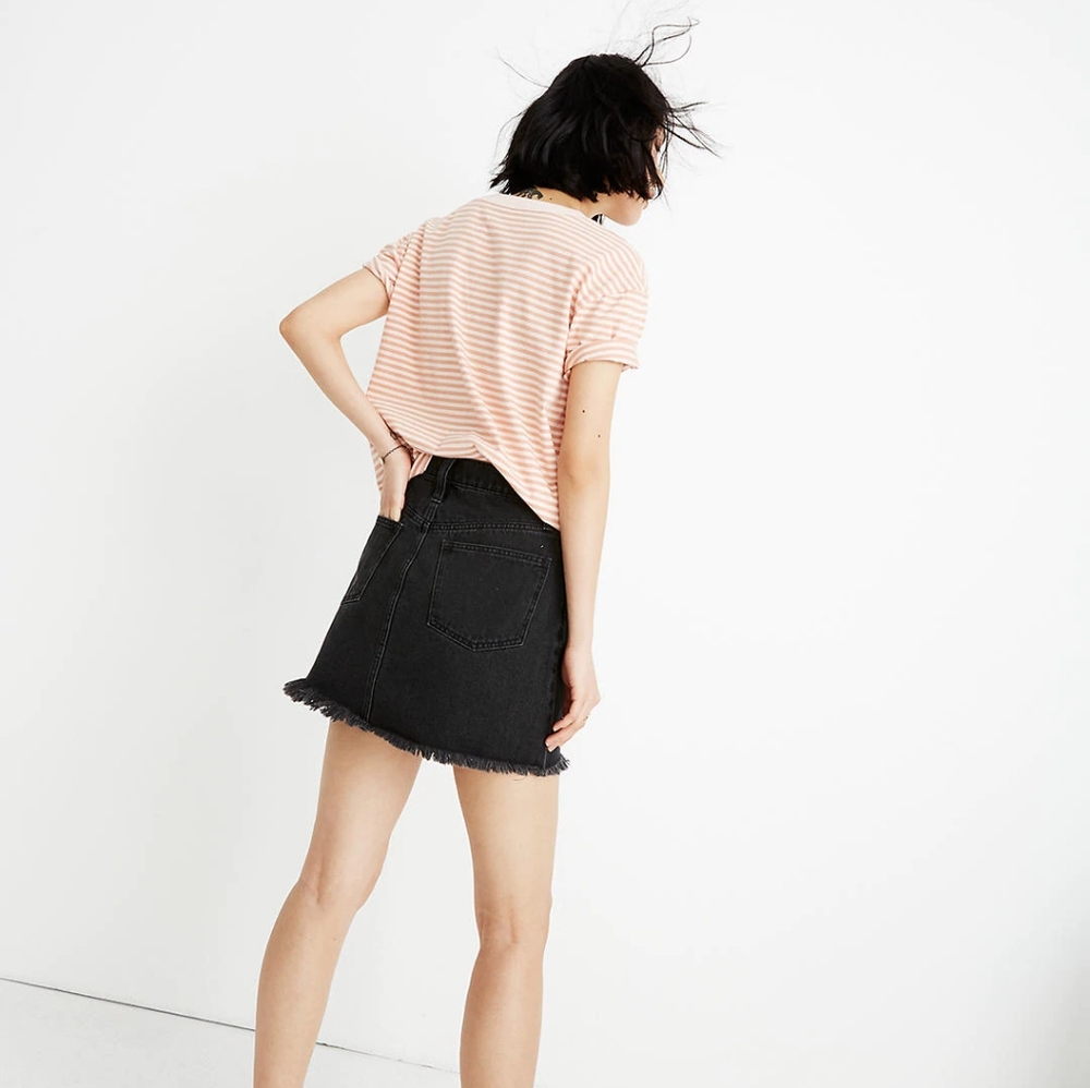 Madewell Rigid Denim A-Line Mini Skirt Black Lunar Wash Cutout Edition NEW - Picture 2 of 8